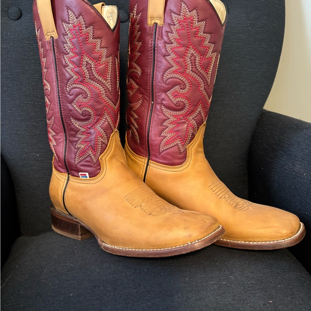 Rockin’ Leather Brown and Red Cowboy Boots